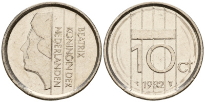 Нидерланды 10 центов 1982 Беатрикс (1980-2013) KM 203 никель    4598-345