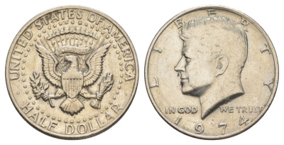 США 1/2 доллара (50 центов) 1974 Джон Кеннеди KM 202b медь плакированная медно-никелем aUNC 4536-513