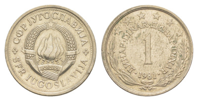 Югославия 1 динар 1981 KM 59 медь цинк никель aUNC 214-716