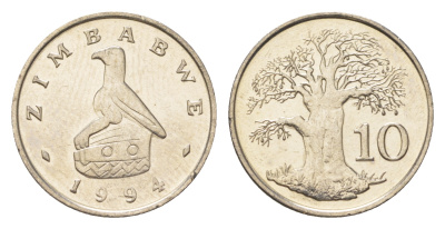 Зимбабве 10 центов 1994 птица-идол, баобаб KM 3 медно-никель UNC M65-13