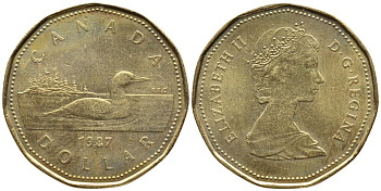 КАНАДА 1 ДОЛЛАР 1987 УТКА, ЕЛИЗАВЕТА II (1952-) KM 157 никель плакированный алюминиевой бронзой 4542-132