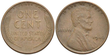 США 1 ЦЕНТ 1946 ЛИНКОЛЬН KM А132 медь цинк 218-947