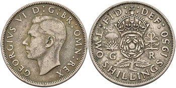 Великобритания 2 шиллинга (флорин) 1950 Георг VI (1936-1952) KM 878, Spink 4107 медно-никель 4117-1016