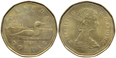 Канада 1 доллар 1987 Елизавета II (1952-2022), утка KM 157 никель плакированный алюминиевой бронзой 4542-132