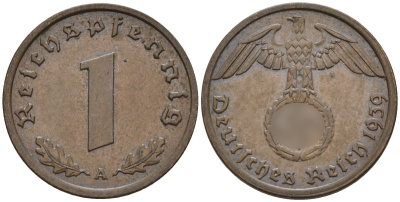 Германия 1 рейхспфенниг 1939 A KM 89, J. 361 бронза 4147-1157
