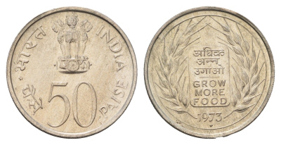 Индия 50 пайс 1973 ФАО - Выращивать больше еды KM 62 медно-никель UNC 4666-326