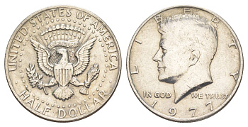 США 1/2 доллара (50 центов) 1977 Джон Кеннеди KM A202b медь плакированная медно-никелем aUNC 4536-1112