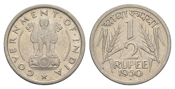 Индия 1/2 рупии 1950 KM 6.1 никель 4650-952