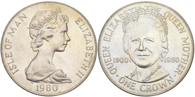 Остров Мэн 1 крона 1980 80 лет королеве Елизавете, королеве-матери KM 68 медно-никель UNC 118-1225