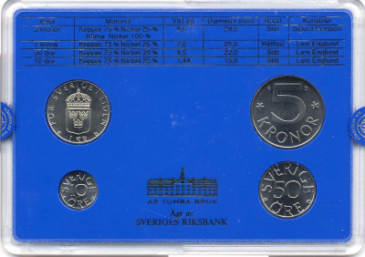 Швеция набор монетного двора из 4 монет 1990 Карл XVI Густав (1973- ) в пластике KM MS54 UNC 4-3-7-165