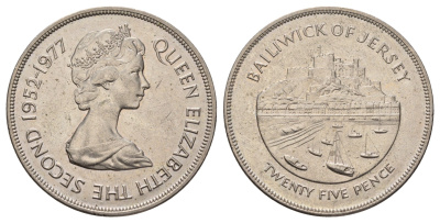 Джерси 25 пенсов 1977 25 лет правления Елизаветы II KM 44 медно-никель 74-1324