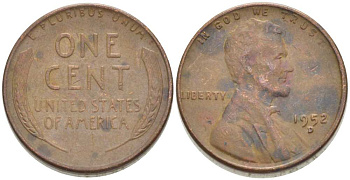 США 1 ЦЕНТ 1952 D, ЛИНКОЛЬН KM А132 медь цинк 218-241