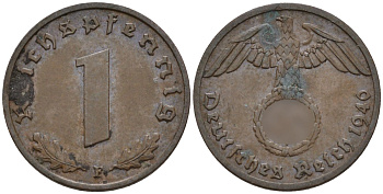 Германия 1 рейхспфенниг 1940 F KM 89, J. 361 бронза 4147-1233