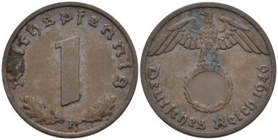 Германия 1 рейхспфенниг 1940 F KM 89, J. 361 бронза 4147-1233
