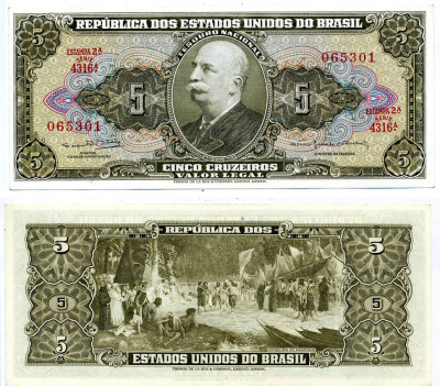 БРАЗИЛИЯ 5 КРУЗЕЙРО 1964 ПОДПИСЬ 14, СЕРИЯ 4316 Pick 176d бумага аUNC 7198-14-2