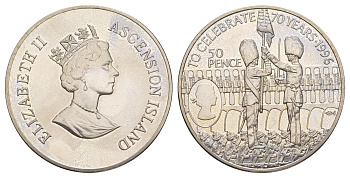 Остров Вознесения (Асенсьон) 50 пенсов 1996 70 лет со дня рождения Королевы Елизаветы II KM 8 медно-никель BU 4537-913