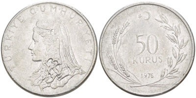 Турция 50 курушей 1976 Анатолийская невеста KM 899 нержавеющая сталь 4390-236