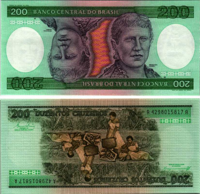 БРАЗИЛИЯ 200 КРУЗЕЙРО 1984 СЕРИЯ А4298, ПОДПИСЬ 21 Pick 199b бумага UNC (ПРЕСС) 7547-42-2-1