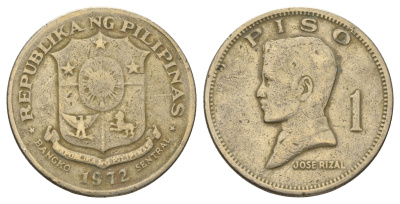 Филиппины 1 писо 1972 Хосе Рицаль KM 203 медь цинк никель 81-1143