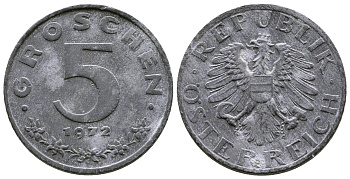 АВСТРИЯ 5 ГРОШЕЙ 1972 KM 2875 цинк 57-552