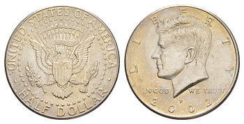 США 1/2 доллара (50 центов) 2002 D, Джон Кеннеди KM A202b медь плакированная медно-никелем aUNC 4542-542