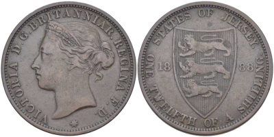 Джерси 1/12 шиллинга 1888 Виктория (1837-1901) KM 8 бронза 3996-425