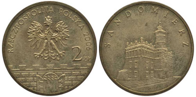 Польша 2 злотых 2006 MW, серия польские города, Сандомир KM 550 латунь 114-235