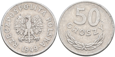Польша 50 грошей 1949 KM 44а, Parchimowicz 209b алюминий 4132-1121