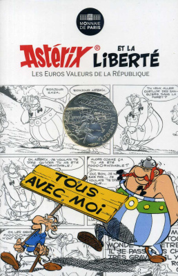Франция 10 евро 2015 серия Астерикс и свобода, Ветераникс (Agecanonix) и Обеликс, в оригинальном буклете KM NEW серебро UNC 1-4-3-26