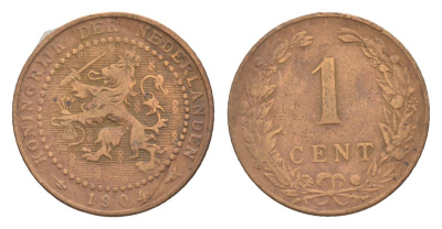 Нидерланды 1 цент 1904 Вильгельмина (1890-1948) KM 132 бронза 73-222
