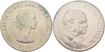 Великобритания 1 крона (5 шиллингов) 1965 Уинстон Черчилль, Елизавета II (1952-2022) KM 910, Spink 4144 медно-никель 4552-415