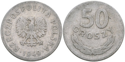 Польша 50 грошей 1949 KM 44а, Parchimowicz 209b алюминий 4132-141