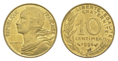 Франция 10 сантимов 1994 тип Morlon KM 929, Le Franc 144.37 алюминиевая бронза UNC 4630-367