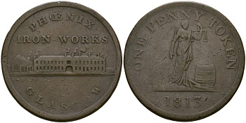 Великобритания 1 пенни 1813 Шотландия, Глазго Withers 1353, Davis 3 медь 1526-1211