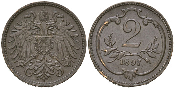 Австрия 2 геллера 1897 Франц Иосиф I (1848-1916) KM 2801 бронза 4615-557