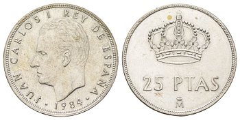 Испания 25 песет 1984 KM 824 медно-никель aUNC 4628-1017
