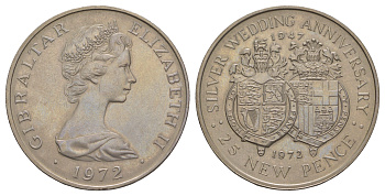 Гибралтар 25 пенсов 1972 25 лет свадьбе Королевы Елизаветы II и Принца Филиппа KM 6 медно-никель UNC 118-233