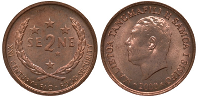 Самоа 2 сене 2000 Малиетоа Танумафили II, FAO KM 122 UNC бронза M22-15