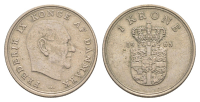 Дания 1 крона 1963 C; S, Фредерик IX (1947-1972) KM 851 медно-никель 4650-255