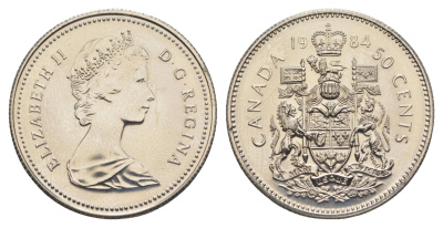 Канада 50 центов 1984 Елизавета II (1952-2022), герб KM 75 никель PROOF-LIKE (BU) 4631-1017