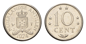 Нидерландские Антильские острова (Нидерландские Антилы) 10 центов 1974 Юлиана (1948-1980) KM 10 никель 4669-1266