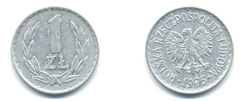 ПОЛЬША 1 ЗЛОТЫЙ 1975 MW KM 49.1 алюминий 83-253