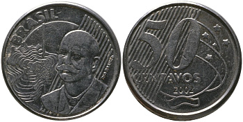Бразилия 50 сентаво 2002 KM 651a, Schon 159a, Bentes 780 нержавеющая сталь 4523-352