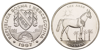 Босния и Герцеговина 1 суверен 1997 Лошади - Арабская лошадь KM 93 медно-никель BU 1082-9-75