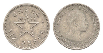 Гана 6 пенсов 1958 год-тип KM 4 медно-никель 4651-852