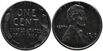 США 1 цент 1943 S (Сан-Франциско), Авраам Линкольн KM 132 a сталь плакированная цинком 4392-1146
