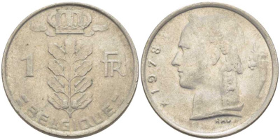 БЕЛЬГИЯ 1 ФРАНК 1978 BELGIQUE, БОДУЭН I (1951-1993) KM 142.1 медно-никель 119-521
