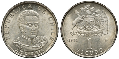 Чили 1 эскудо 1972 Хосе Мигель Каррера KM 197 медно-никель 4118-311