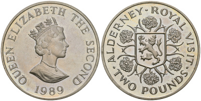 Олдерни 2 фунта 1989 королевский визит KM 1 медно-никель 00-00