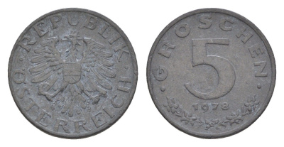 Австрия 5 грошей 1978 KM 2875 цинк 4528-413